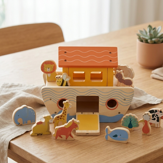 Nuh's Ark | Islamic Wooden Shape Sorter with Ship and Animal Blocks