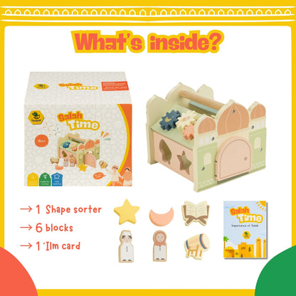 Salah Time | Islamic Shape Sorter, Wooden Mosque Shape Sorter with Blocks
