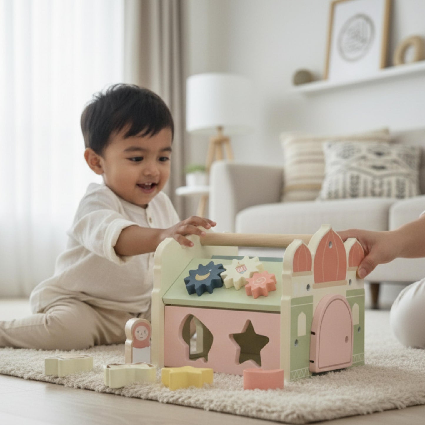 Salah Time | Islamic Shape Sorter, Wooden Mosque Shape Sorter with Blocks
