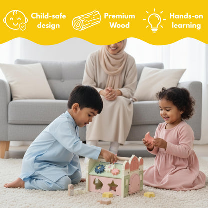 Salah Time | Islamic Shape Sorter, Wooden Mosque Shape Sorter with Blocks