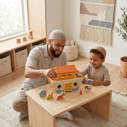 Nuh's Ark | Islamic Wooden Shape Sorter with Ship and Animal Blocks