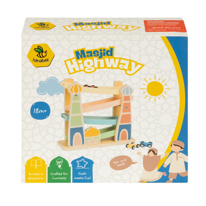 Masjid Highway | Islamic Wooden Track Car Ramp Racer with 4 Mini Cars