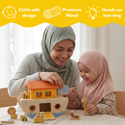 Nuh's Ark | Islamic Wooden Shape Sorter with Ship and Animal Blocks