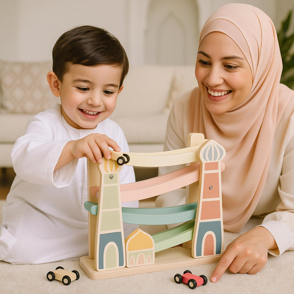 Masjid Highway | Islamic Wooden Track Car Ramp Racer with 4 Mini Cars - second image