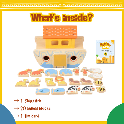 Nuh's Ark | Islamic Wooden Shape Sorter with Ship and Animal Blocks