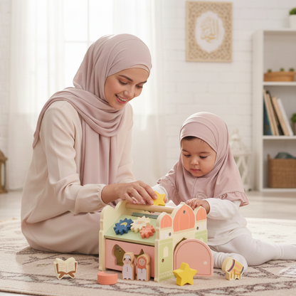 Salah Time | Islamic Shape Sorter, Wooden Mosque Shape Sorter with Blocks